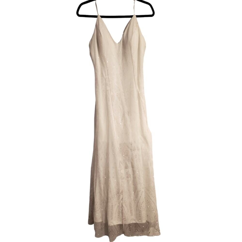 Jump Apparel White Silver Sparkle Maxi Formal Dress Size 6 - Picture 7 of 8